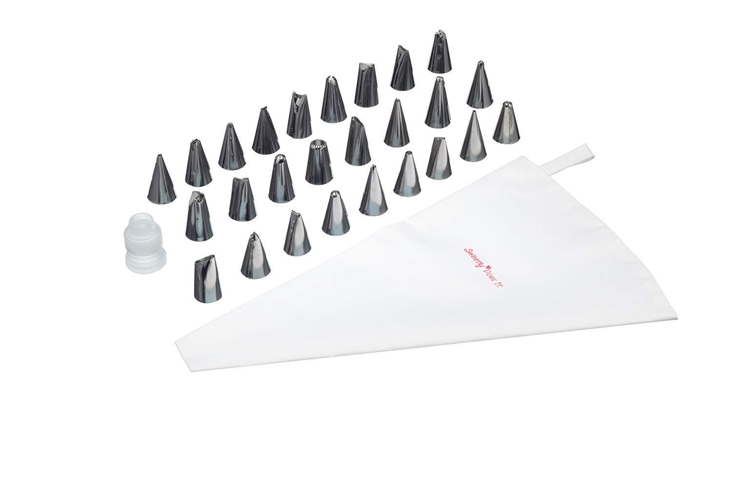 KitchenCraft Sweetly Does It Piping Bag and Nozzles, Gift Boxed, Value 28 Piece Icing Set, Silver