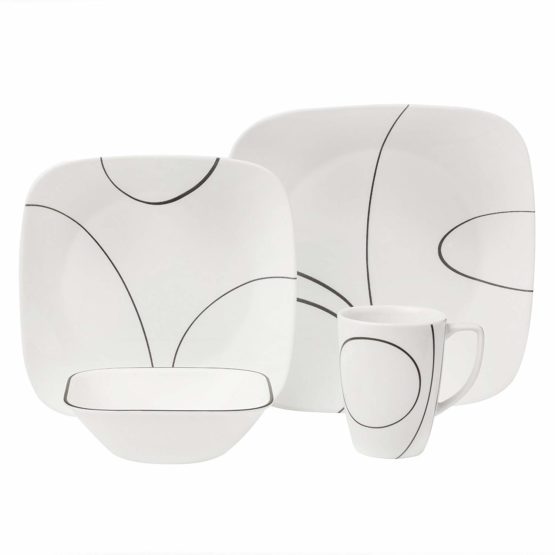 Corelle Simple Lines Square 16pc Dinner Set