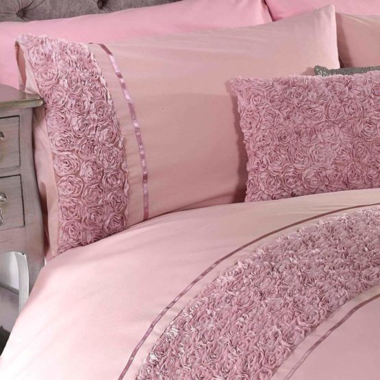 Rapport Duvet Quilt Cover Set Bedding Raised Rose & Ribbon Polycotton, Cotton and Polyester - Image 4