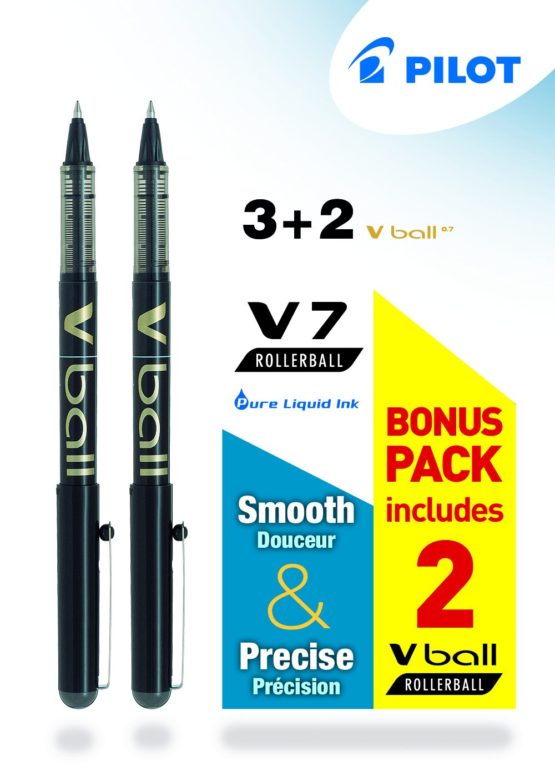 Pilot V5 0.5 mm Liquid Ink Rollerball Pen - Black (Pack of 5) - Image 2