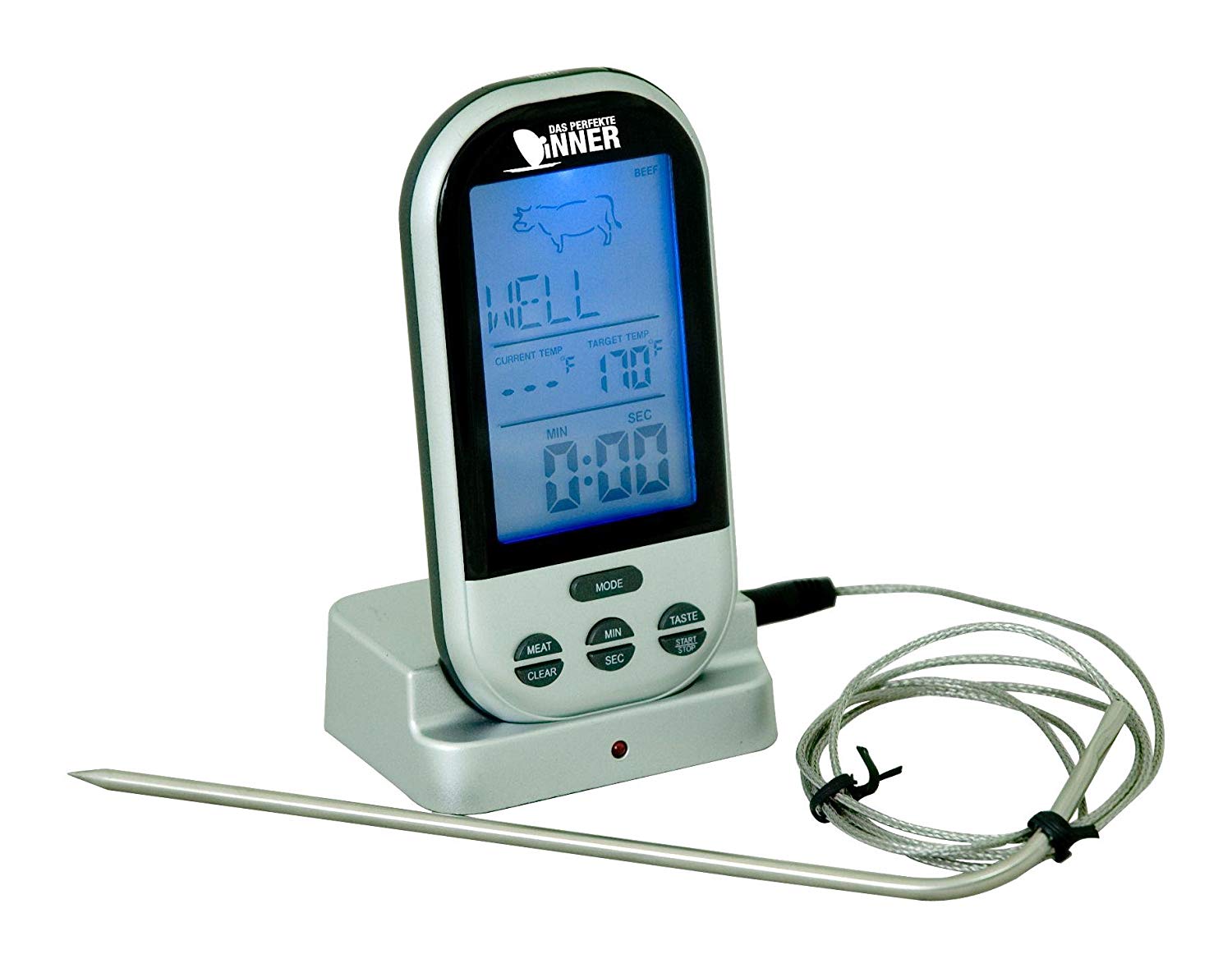 Technoline WS 1050 Wireless BBQ Thermometer - Black/Silver, 7.5x5.5x13 cm