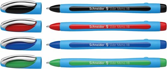 Schneider Schreibgeräte Ballpoint Pen Slider Memo Xb, Blister Pack of 4 (Black, Red, Blue, Green)