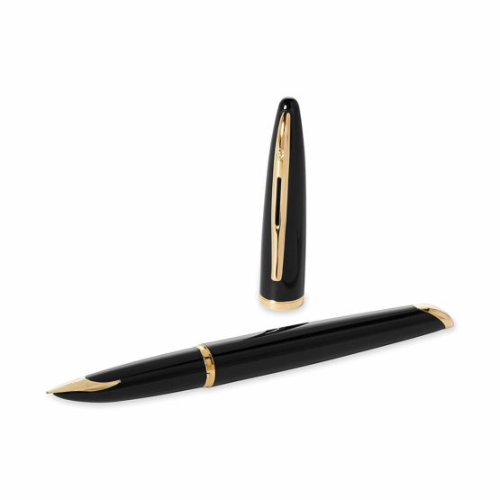 Waterman Carène Black Sea Fountain Pen, High-Gloss Black and 23k Gold Clip, Medium Nib with Blue Ink Cartridge, Gift Box - Image 2