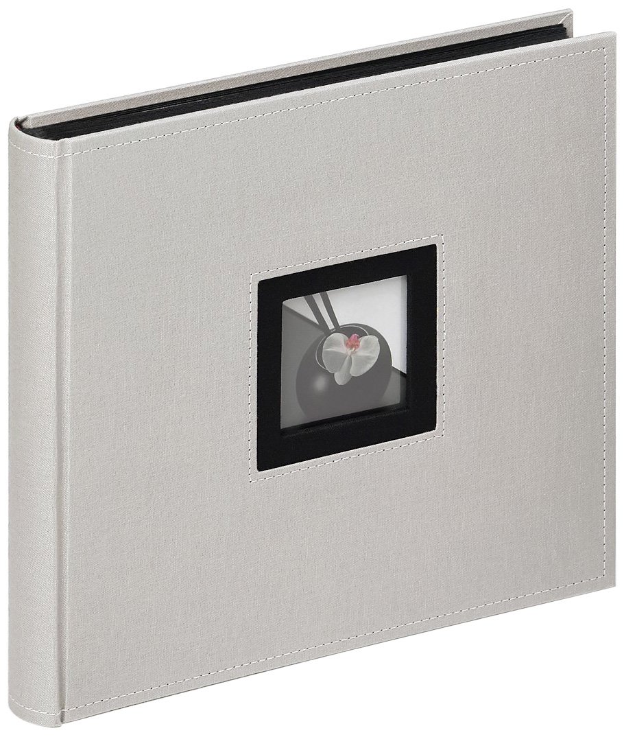 walther design Photo Album Beige-Grey 26 x 26 cm Linen with Cover Punching, Black and White FA-209-D
