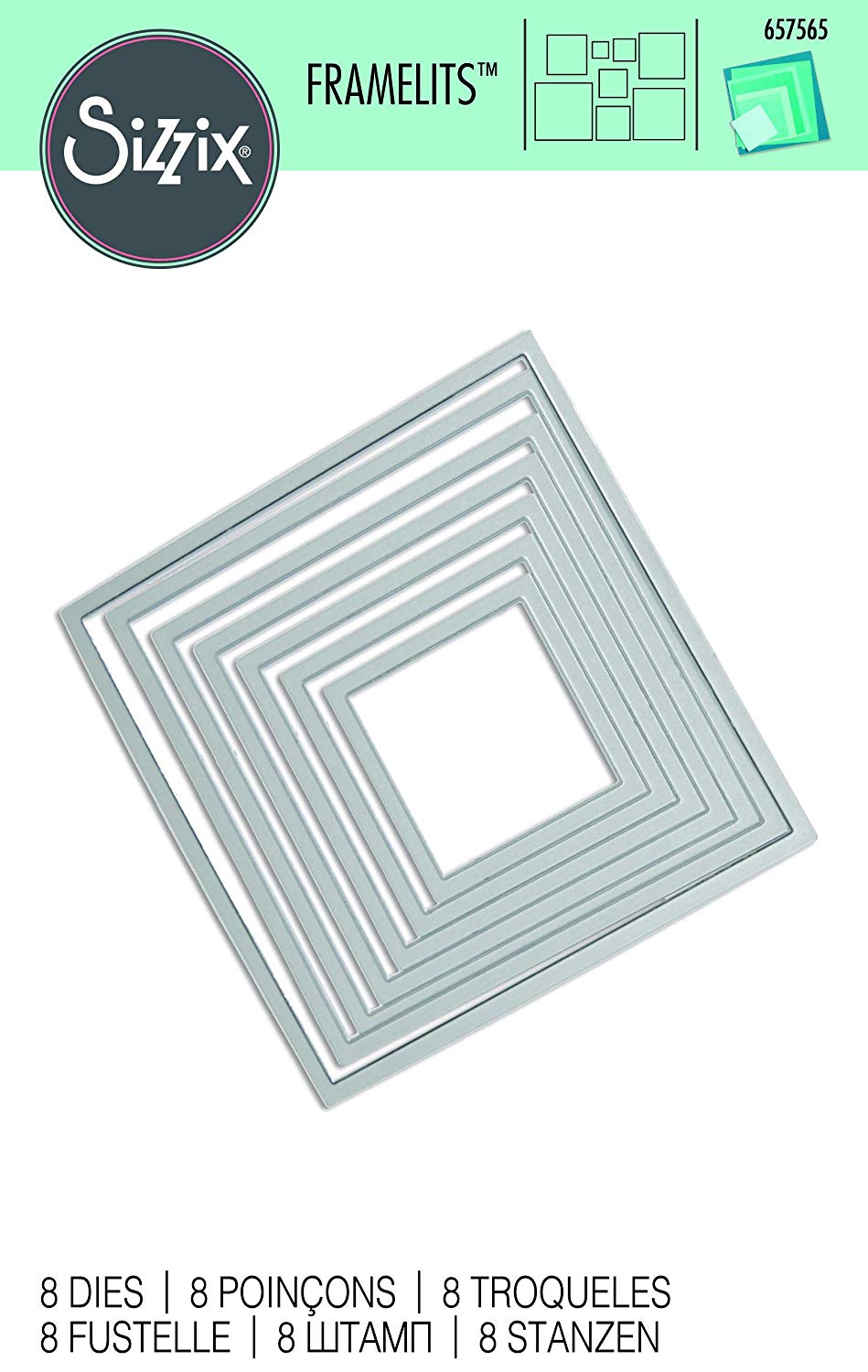 Sizzix Framelits Die Set 8PK Squares - Wafer-Thin Precision Dies, Multi-Size, for Layering & Cropping, Multi-colour Colour - Image 3