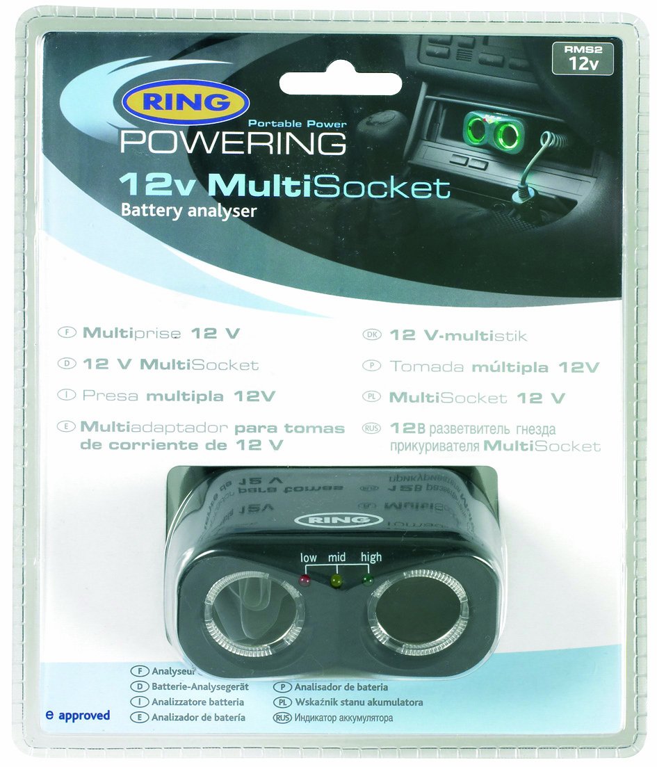 RING Two 12V Multi Socket Car Adaptor With Battery Analyser, Black/White, 2 Sockets - Image 3