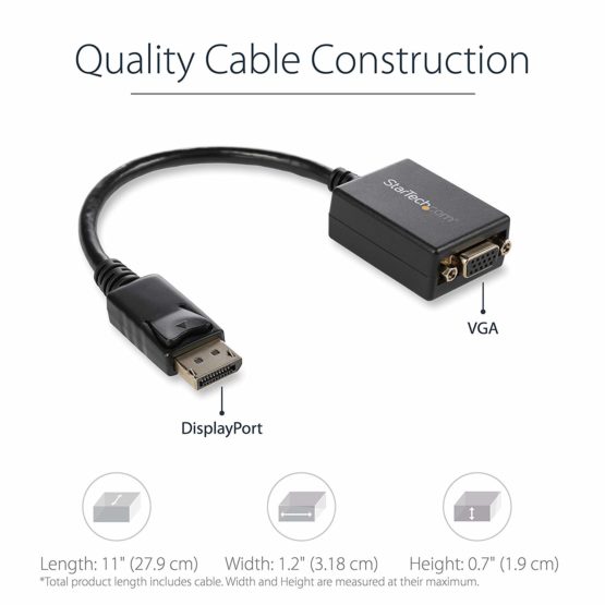 StarTech DisplayPort to VGA Adapter - Active DP to VGA Converter - 1080p Video - DisplayPort Certified - DP/DP++ Source to VGA Monitor Cable Adapter Dongle - Latching DP Connector (DP2VGA2) - Image 3