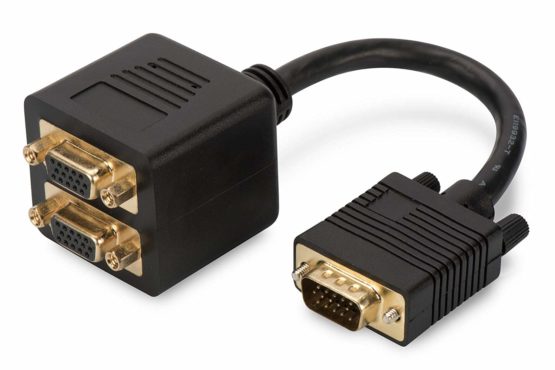 Digitus AK-310400-002-S 0.20m HD15 Male - 2x HD15 Female VGA Monitor Y Splitter Cable - Black