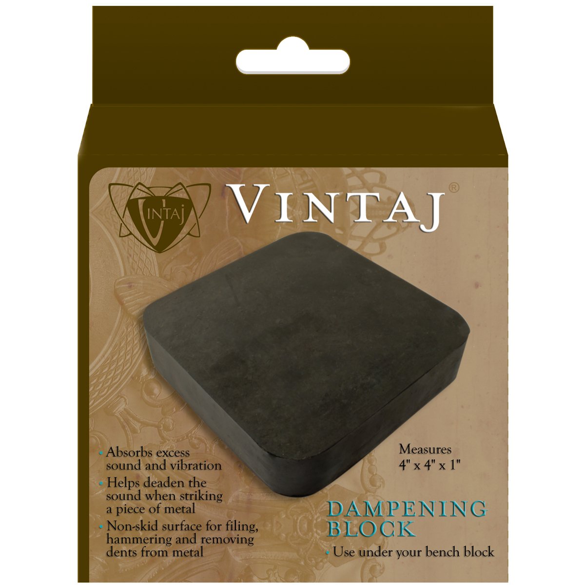 The Beadsmith Vintaj Rubber Dampening Block, 4" x 2.5" (10.16cm x 6.35cm), Shock Absorbing Pad for Jewelry Stamping & Hammering