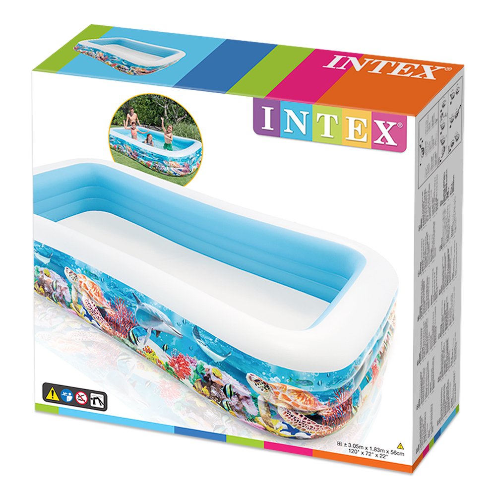 Intex Inflatable Pool Large Ocean Design, 305 x 183 x 56 cm, 1050 Litres, 3 Air Chambers, Drain Plug - Image 3