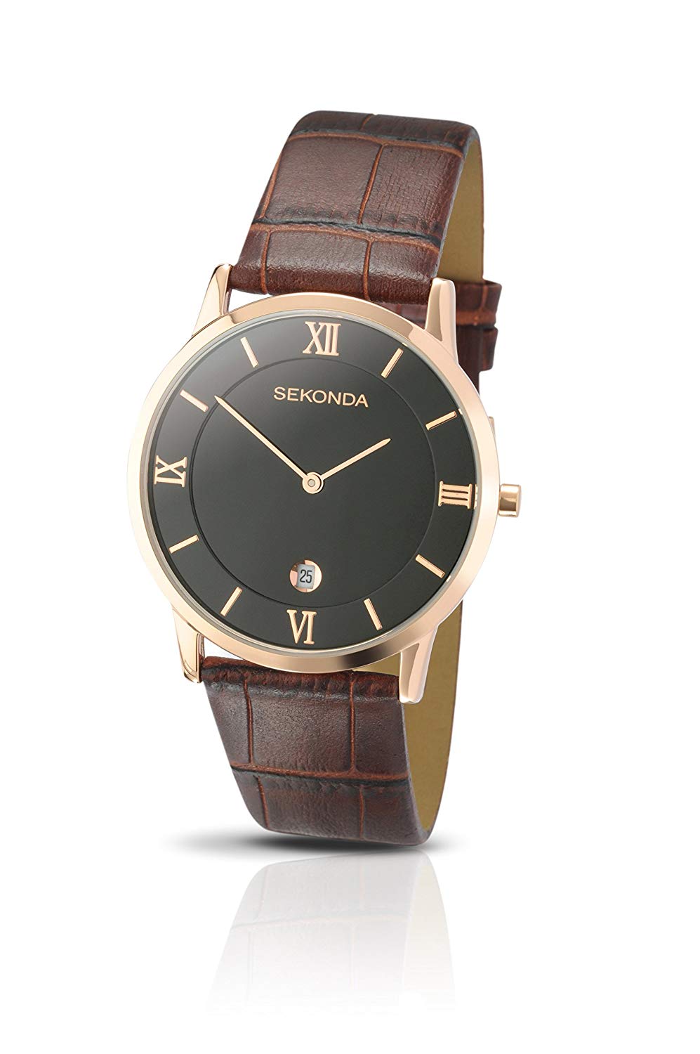 Sekonda Men's Quartz Watch with Black Dial Analogue Display and Brown Leather Strap 3207.27 - Image 2