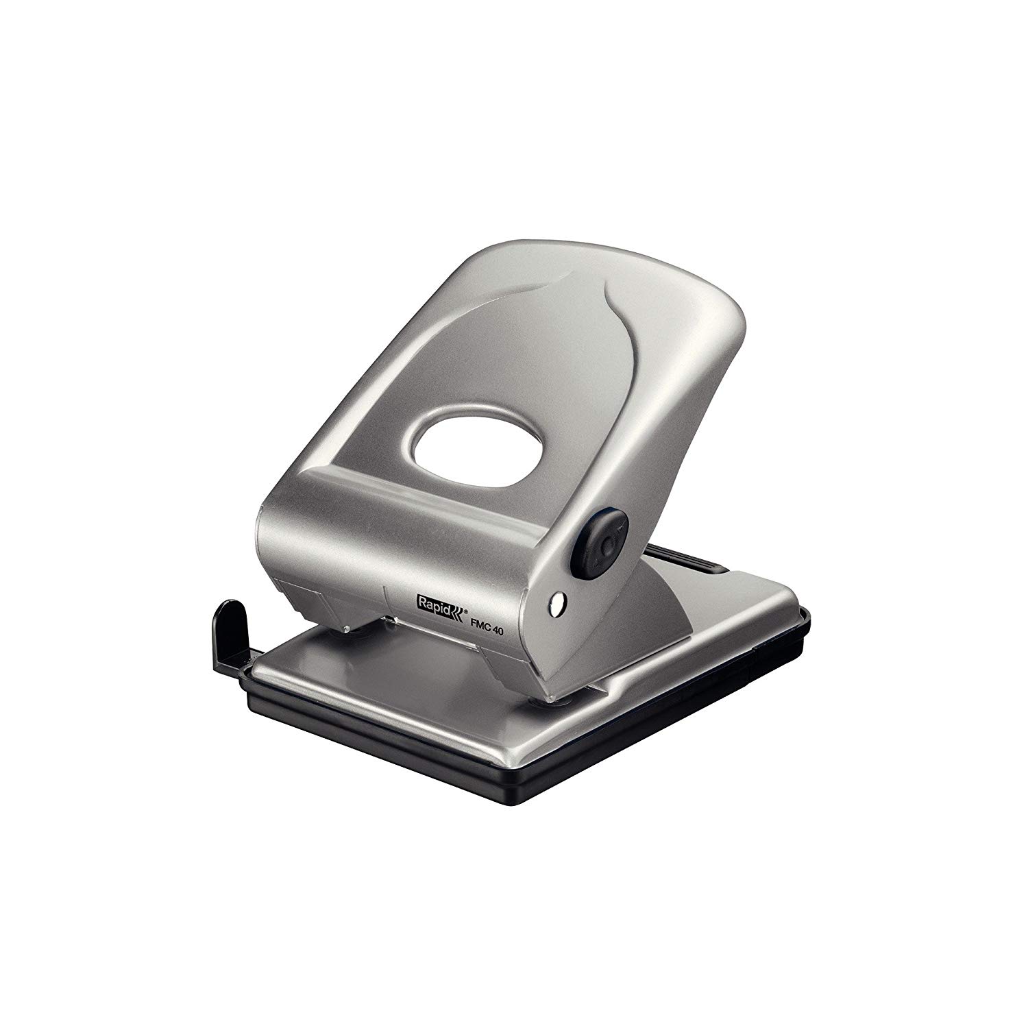 Rapid FMC40 2 Hole Punch, Punches up to 40 Sheets, Adjustable Guide Bar, Metal, Silver, 21835602, Brilliant Silver
