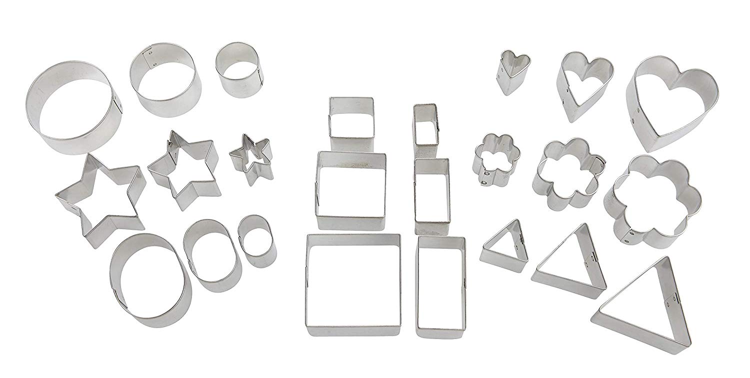 Rayher 24 Piece Metal Cookie Cutter Set, Assorted Cutters with Storage Tin, Geometric Shapes, Heart-Shaped, Flower-Shaped - Image 2