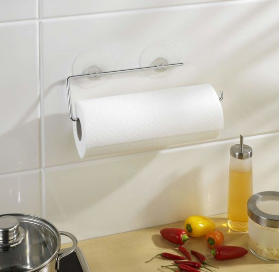 WENKO Static-Loc Kitchen roll Holder-Fixing Without Drilling, Chrome plated metal, Silver Shiny, 30 x 8.5 x 0.1 cm - Image 2