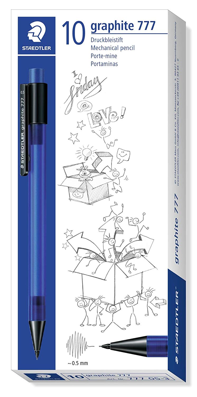 STAEDTLER 777 05-3 Graphite Mechanical Pencil - 0.5mm, B Lead, Blue Barrel (Pack of 10)