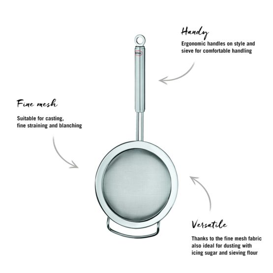 Rosle 24 cm Stainless Steel Round Handle Fine Mesh Kitchen Strainer - Image 2