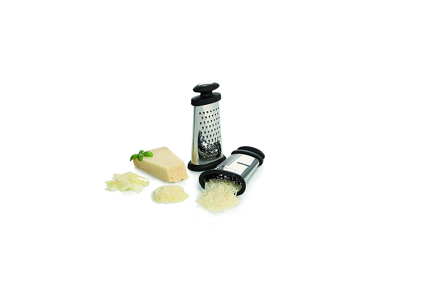 Boska Trio Formaggio/Table Grater for Hard Cheeses/Multifunctional / 3 Different Graters/Silver/Black / 6.3"