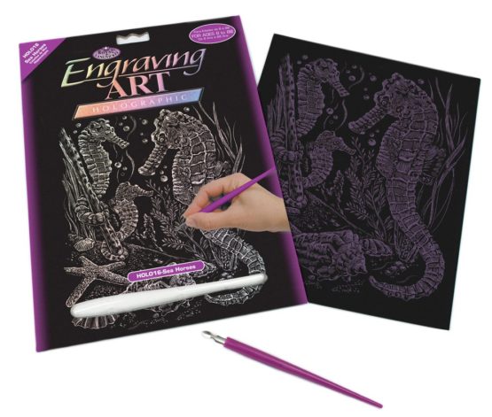 Royal & Langnickel Glow In The Dark Engraving Art A4 Size Sea Horses Designed Painting Set