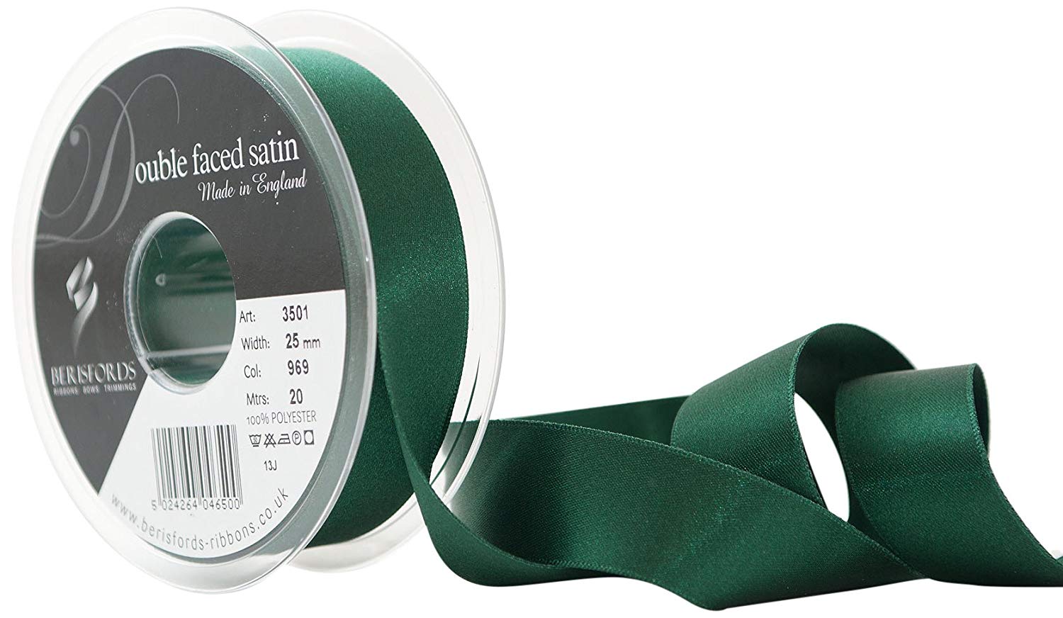 Berisfords Double Satin Ribbon, Forest, 25 mm, 3501-FR-25