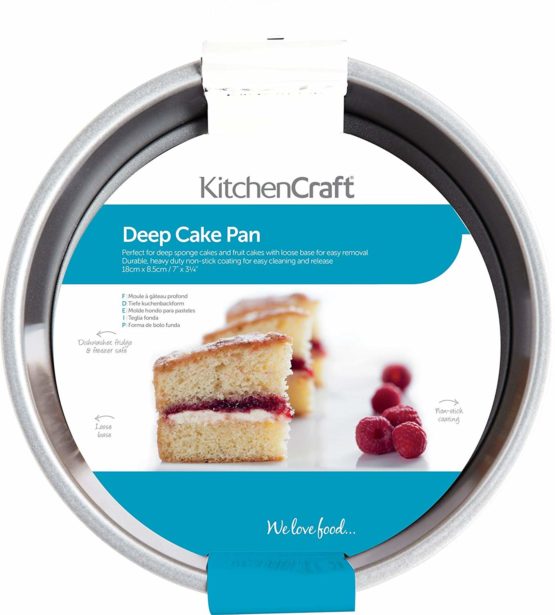 KitchenCraft KC2BK14 Deep Cake Tin with Loose Base and Non Stick Coating, 18 cm, Silver - Image 2