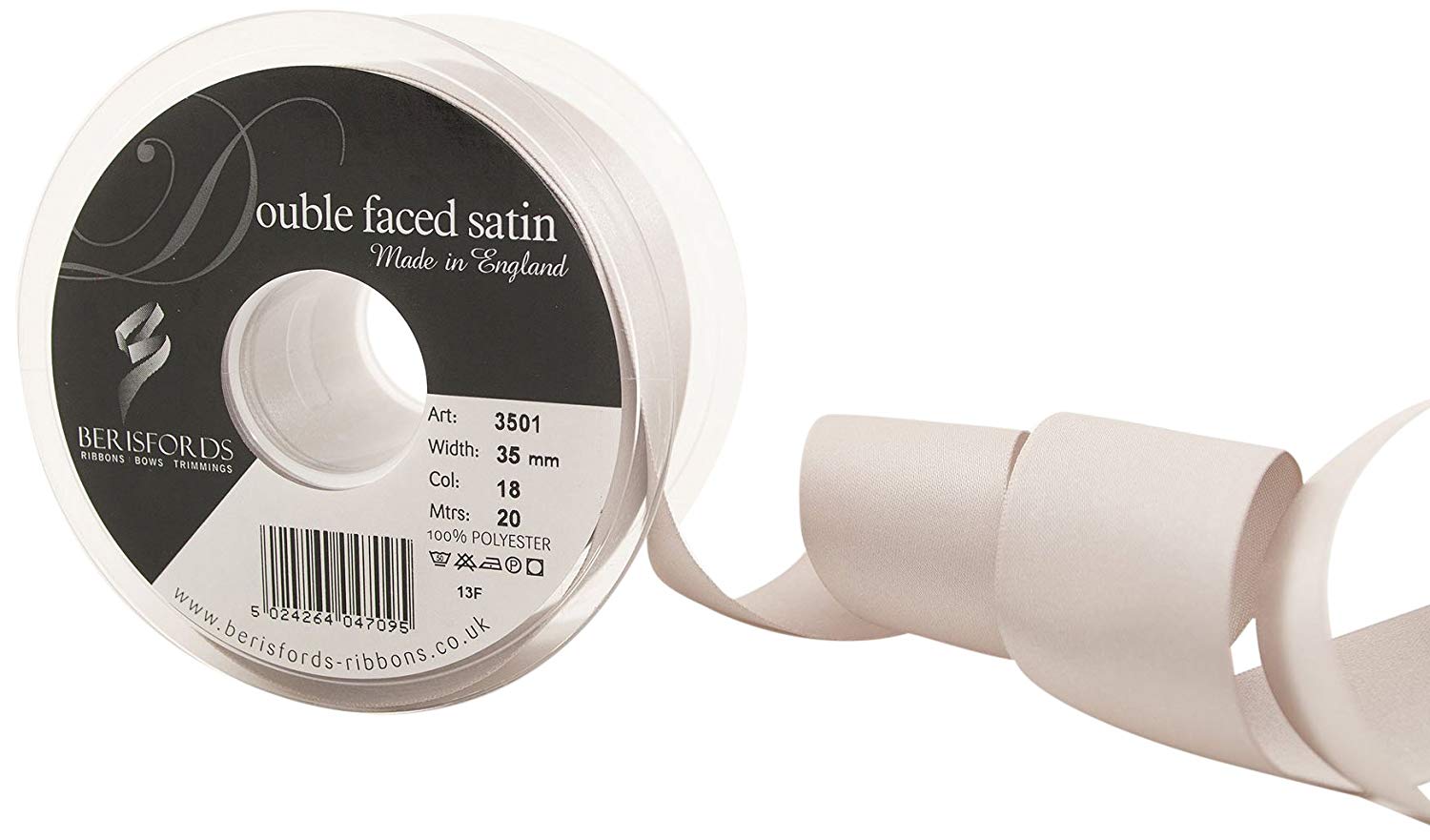 Berisfords Double Satin Ribbon, Silver Grey, 35 mm, 3501-SG-35