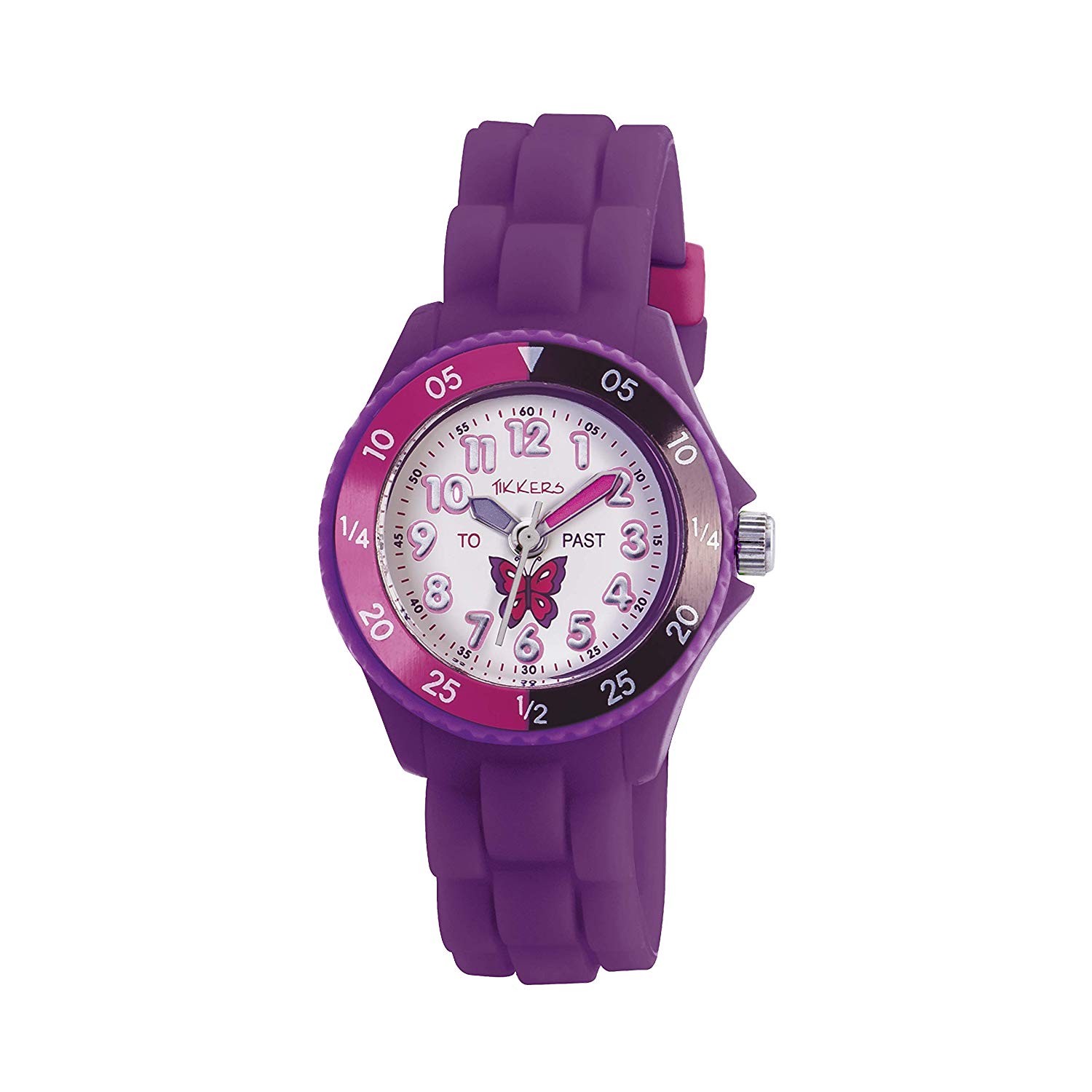 Tikkers Girls' Analogue Quartz Watch with Rubber Bracelet - TK0041, Multicolour/Purple