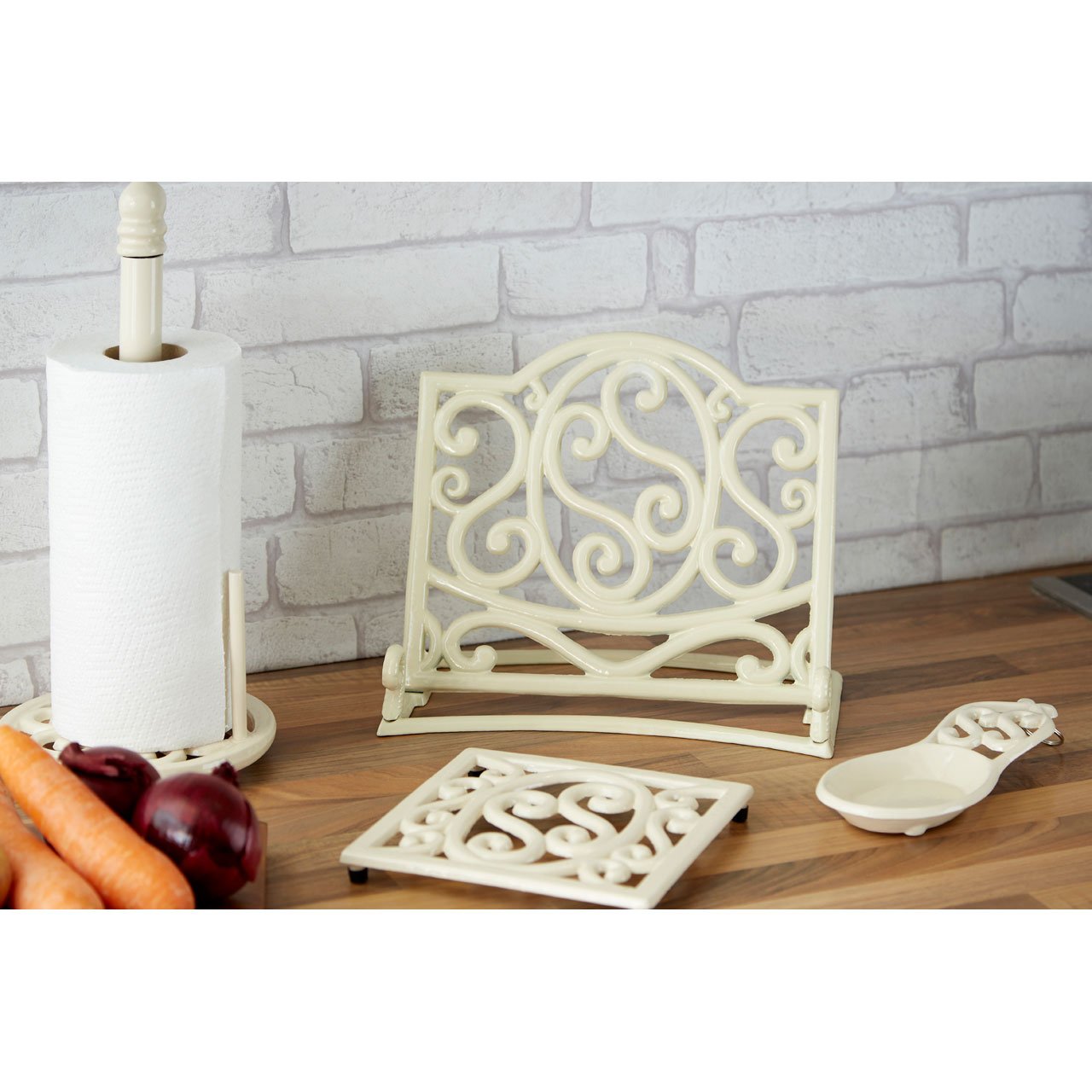 Premier Housewares Cast Iron Kitchen Roll Holder Cream BigaMart
