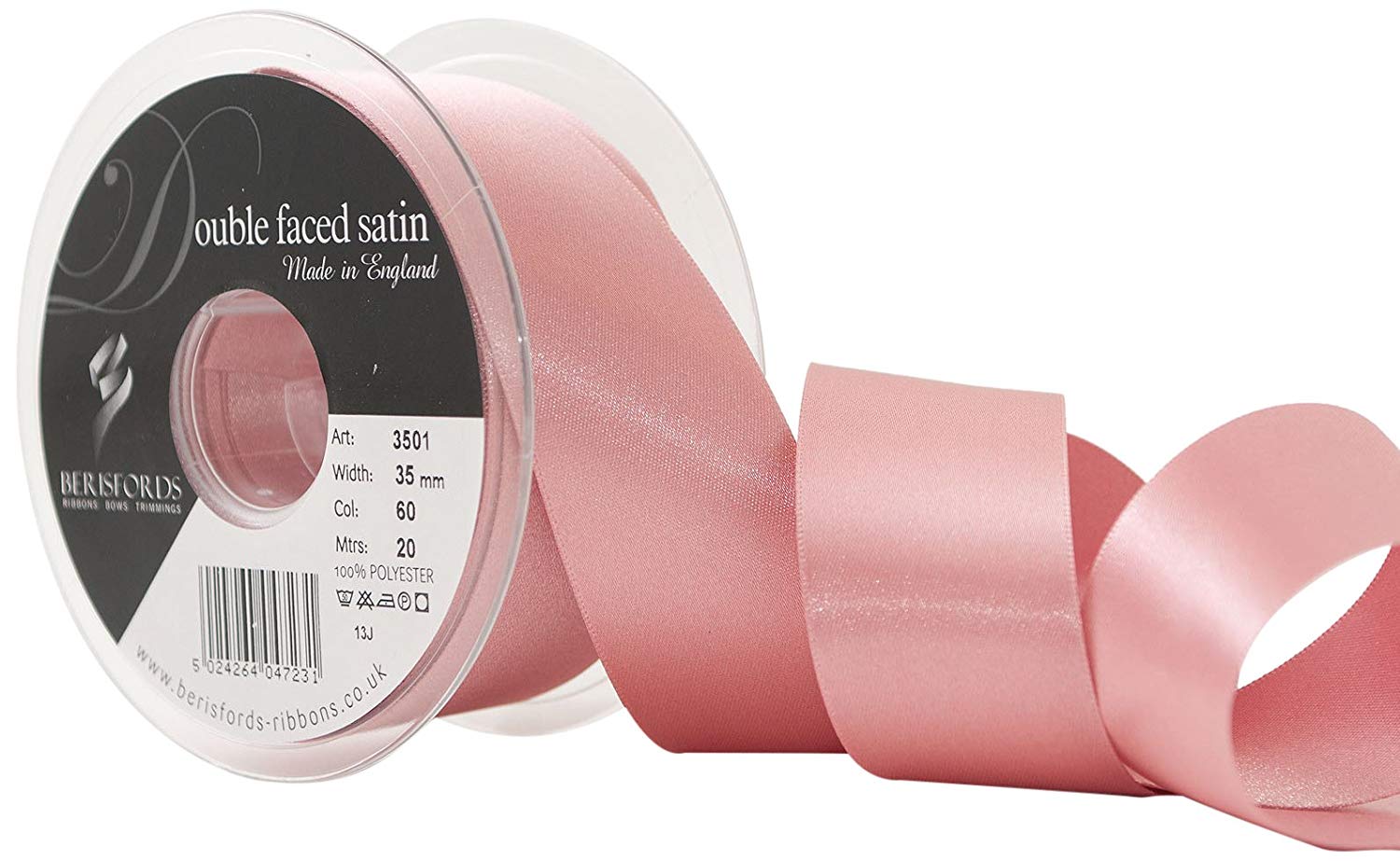 Berisfords Double Satin Ribbon, Dusky Pink, 35 mm, 3501-DP-35