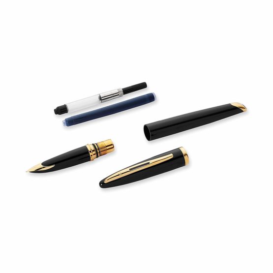 Waterman Carène Black Sea Fountain Pen, High-Gloss Black and 23k Gold Clip, Medium Nib with Blue Ink Cartridge, Gift Box - Image 4