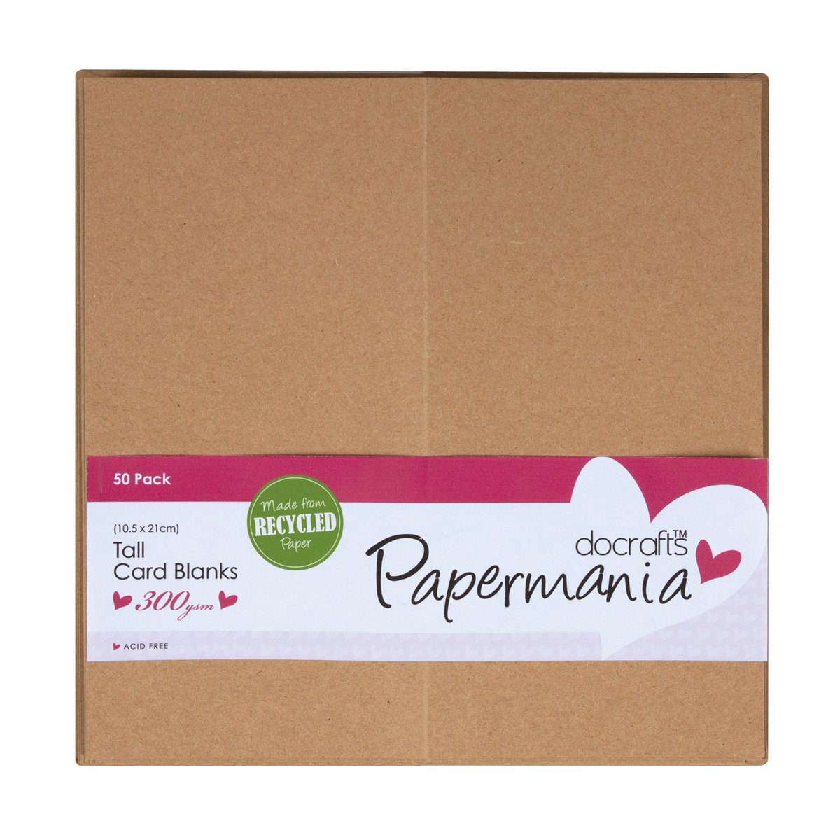 Papermania Recycled Kraft Tall Blank Card and Envelope, Pack of 50, PMA 150622, One Size