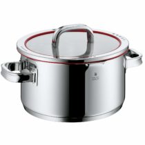 WMF cookware Ø 24 cm approx. 5,7l Function 4 Inside scaling lid - pour off or decant liquids without spilling to keep your dishes and cooker clean. Made in Germany hollow side handles glass lid Cromargan stainless steel brushed suitable for all stove tops including induction dishwasher-safe