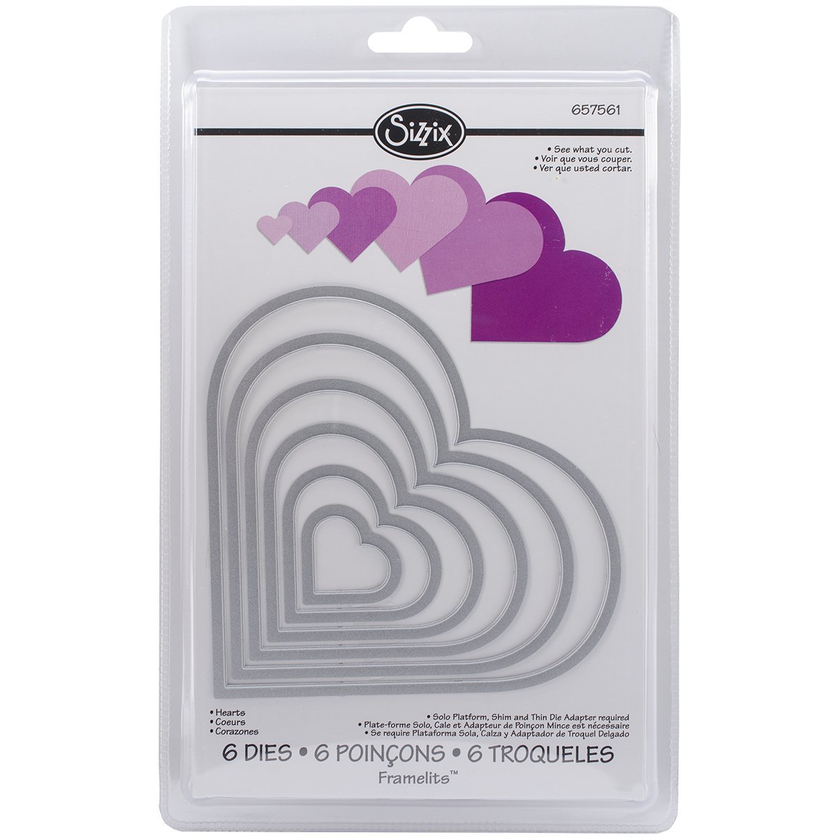 Sizzix Framelits Die Hearts, Set of 6, Multi-Colour, Multi-Colour colour