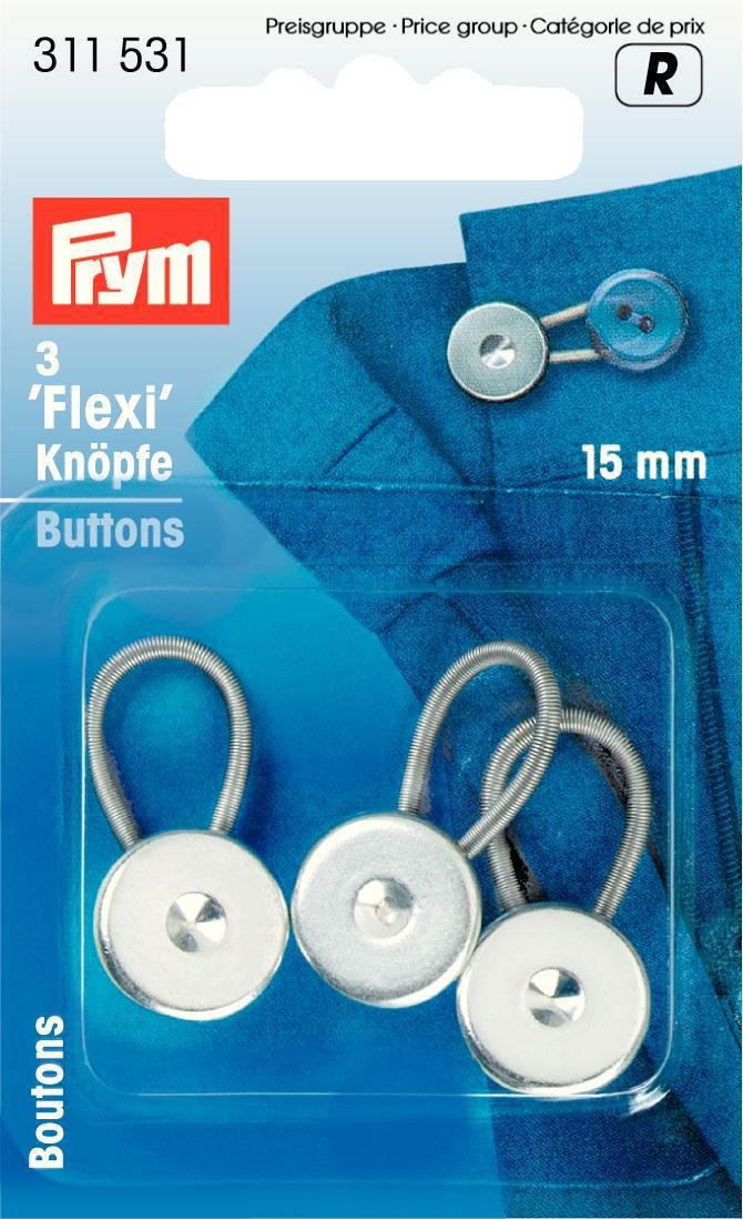 PRYM_311531-1 Flexi Buttons with Loop 15 mm Silver, 0.59