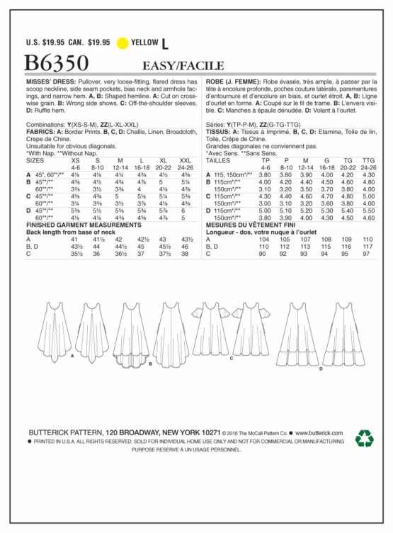 Butterick Patterns B6350-ZZ0 Misses Dress, Sizes Large - 2X-Large - Image 2