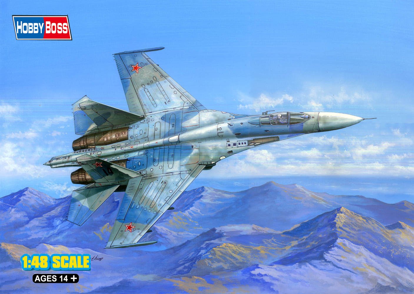 Hobbyboss 81711 "Su-27 Flanker B Model Kit, 1:48 Scale, Green, Brown, Grey