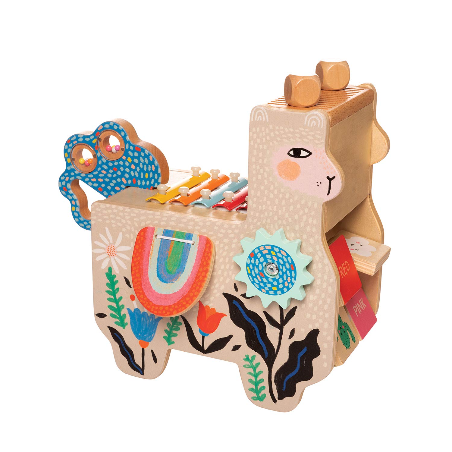 Manhattan Toy Musical Llama Wooden Instrument for Toddlers with Maraca Clacking Saddlebags, Drumsticks, Washboard and Xylophone - Image 2