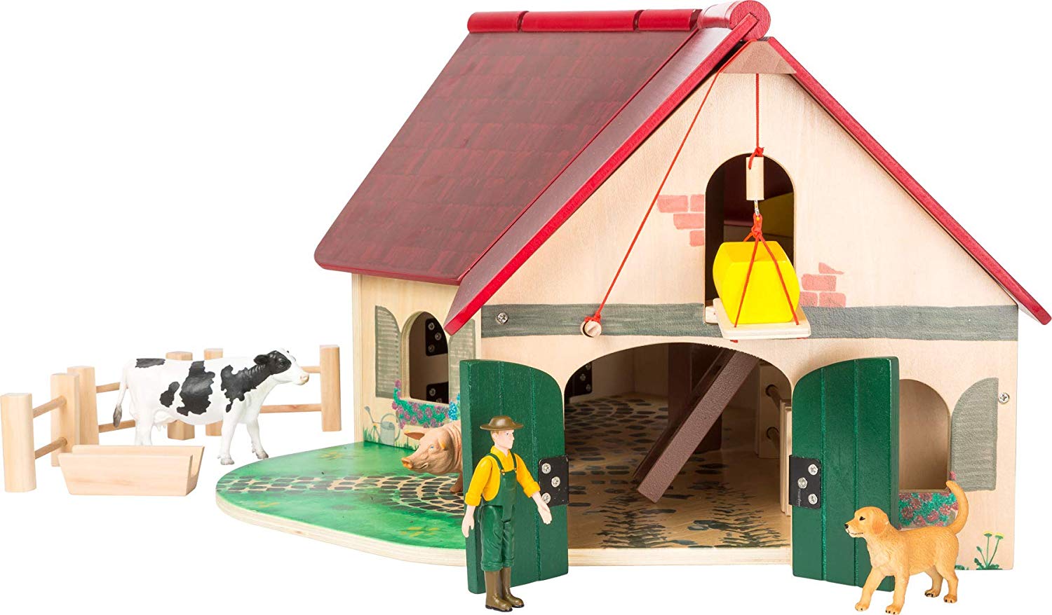 Woodfriends 11005 Wooden farm, with animals, fence, crane, ladder and farmer, 3 years and older, Multicolored, Large - Image 3
