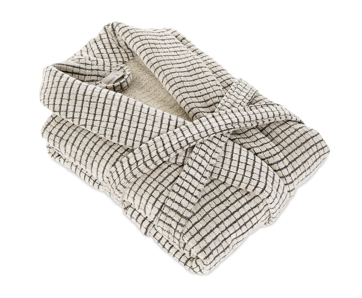 Möve Eden shawl collar robe in S. L, 80% cotton / 20% linen, nature/black, 4652 - Image 2