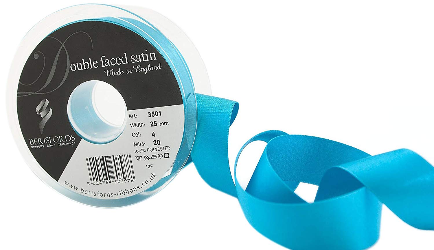 Berisfords Double Satin Ribbon, Peacock, 25 mm, 3501-PC-25