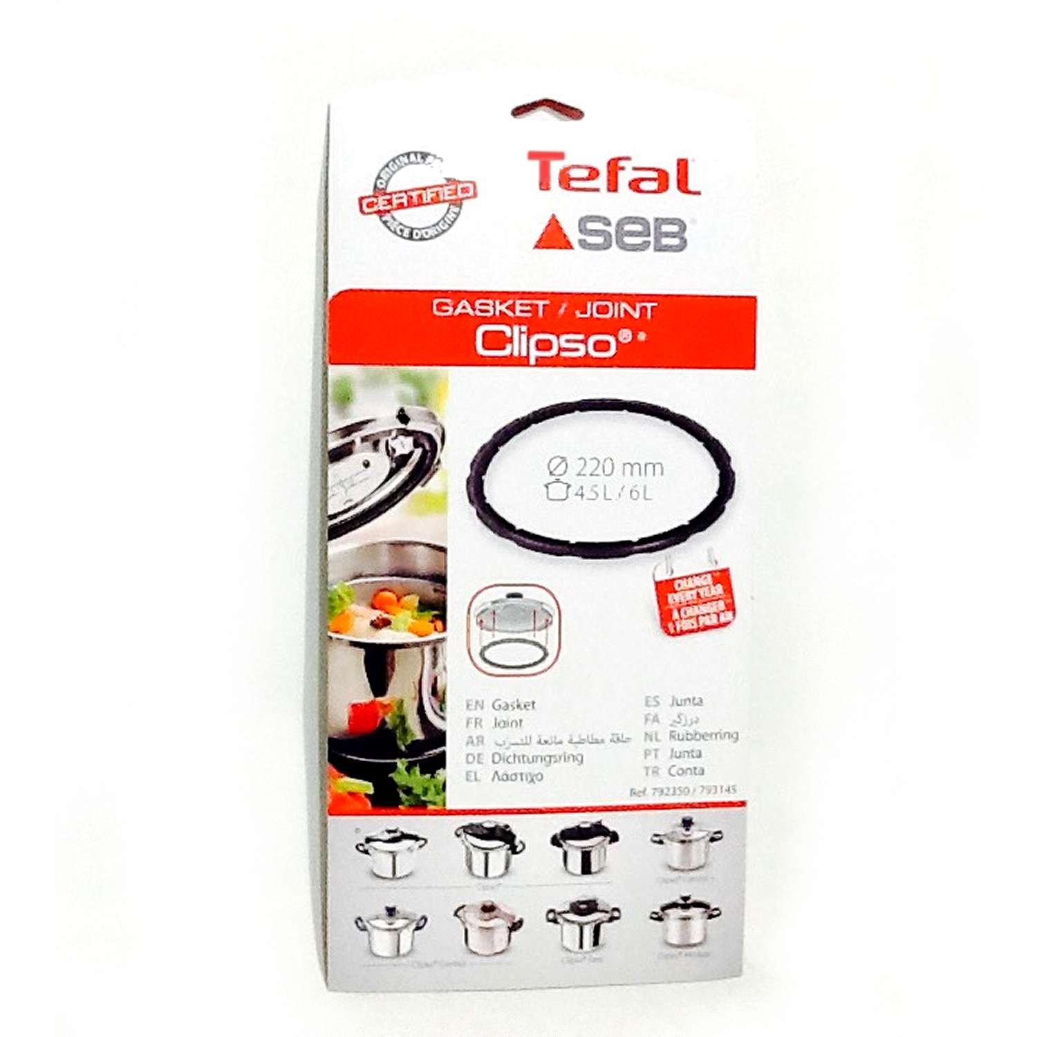 Tefal Seb 4.5L/6L Stainless Steel Gasket ø 220 mm Clipso, Clipso Control, Easy, Modulo 792350, 1 pièce