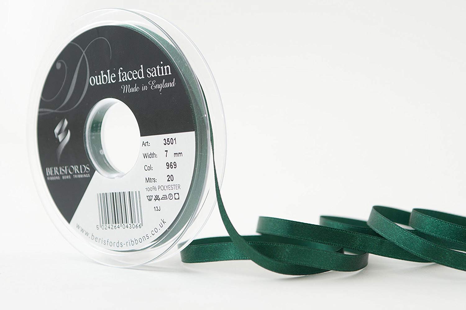 Berisfords 3501 Double Satin Ribbon, Forest, 20 m