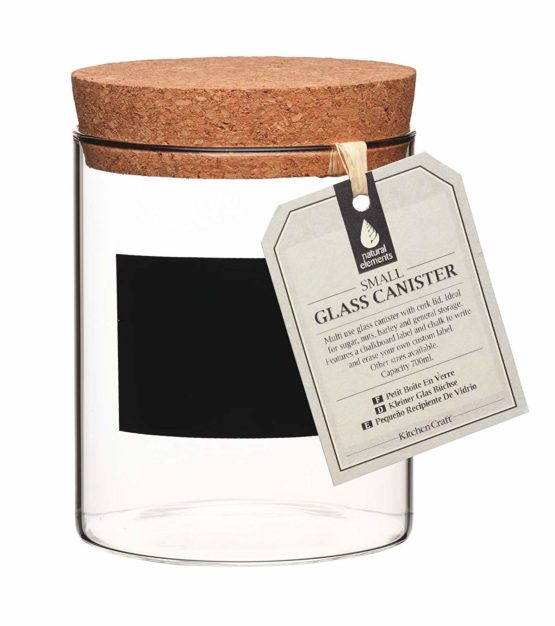 KitchenCraft Natural Elements Glass Storage Jar with Lid and Chalkboard Label, Glass / Cork, Small (700 ml) - Image 3