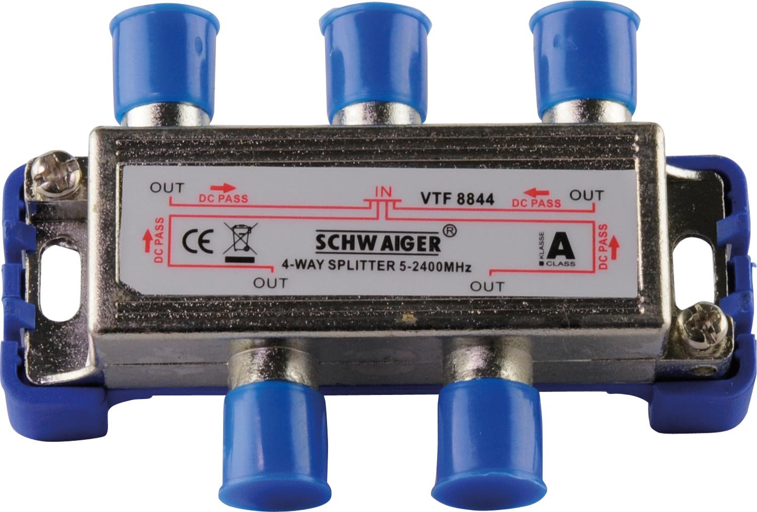 Schwaiger VTF8844241 High-End 4-Way Splitter for BK and GA Systems 110 dB, Schwarz