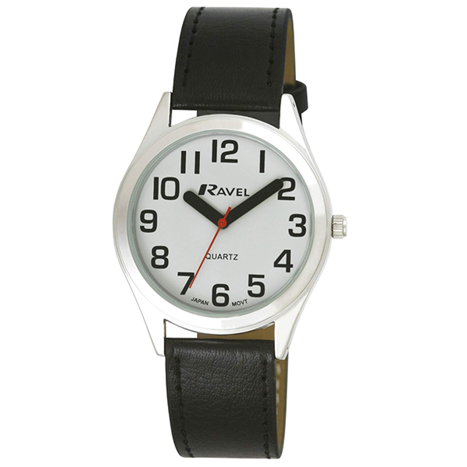 Ravel Unisex Super Bold Sight Aid Watch with Big Numbers - Black/Silver Tone/White Dial, Black / Silver Tone, Unisex - 36mm case