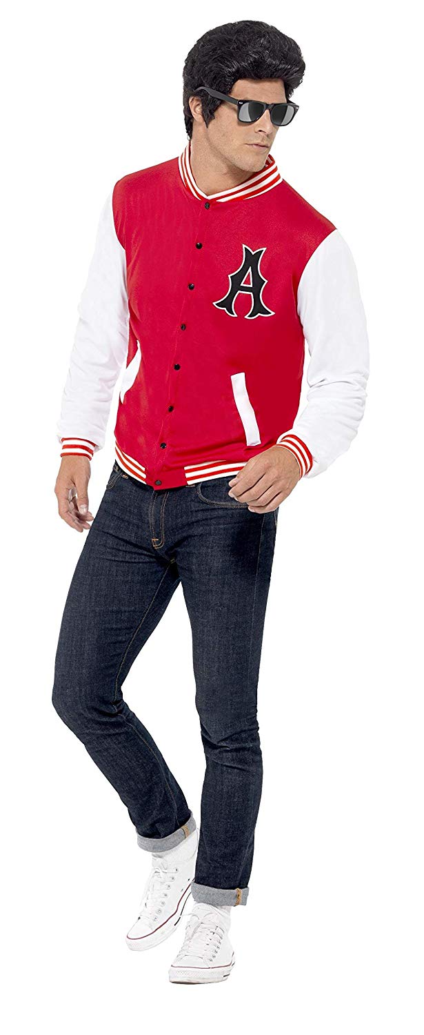 Smiffys 50s College Jock Letterman Jacket, Red, 1950's Rock'n'Rolla Fancy Dress, 1950s Dress Up Costumes Halloween