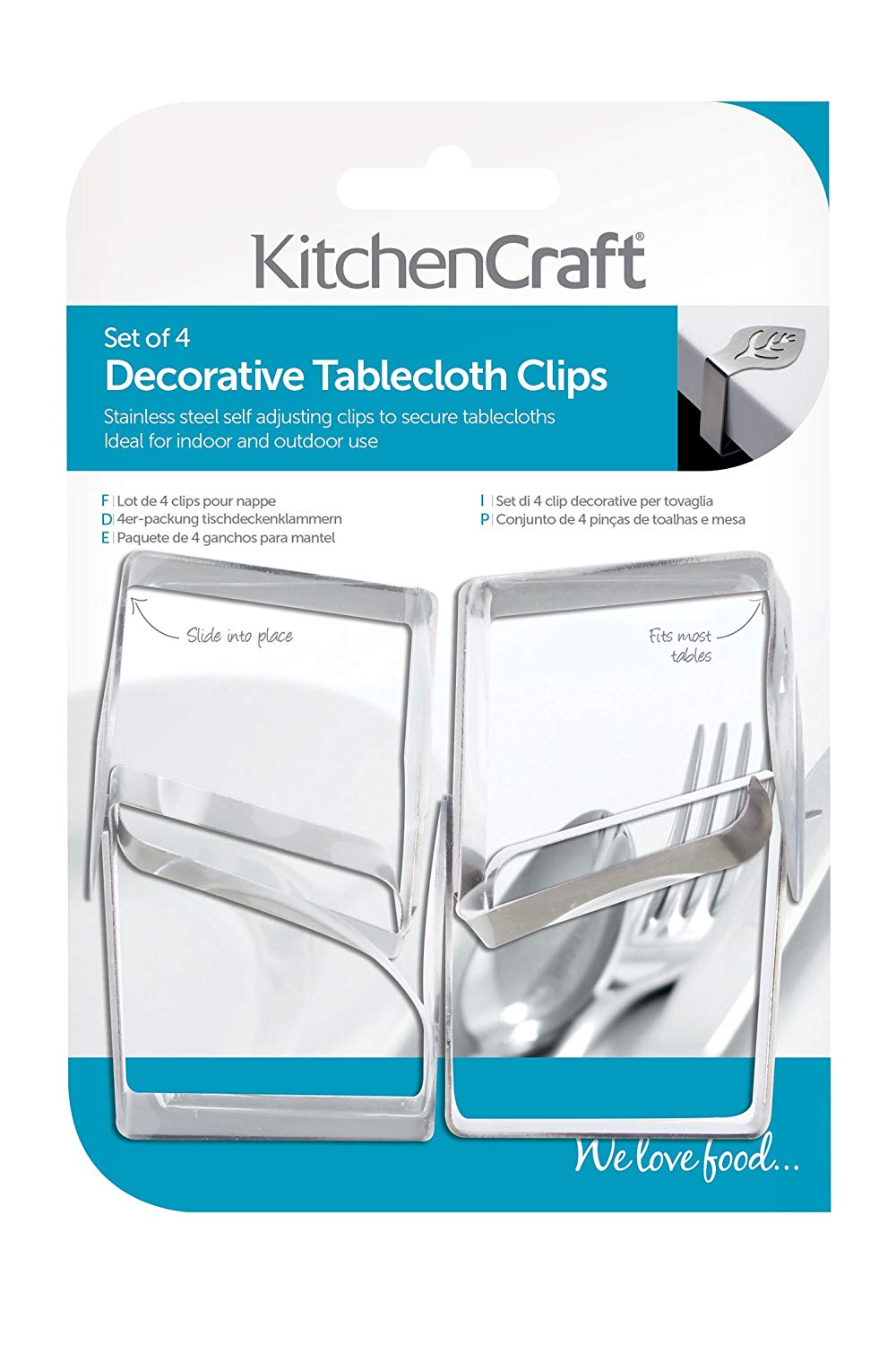 Leaf Design KitchenCraft Decorative Stainless Steel Tablecloth Clips 