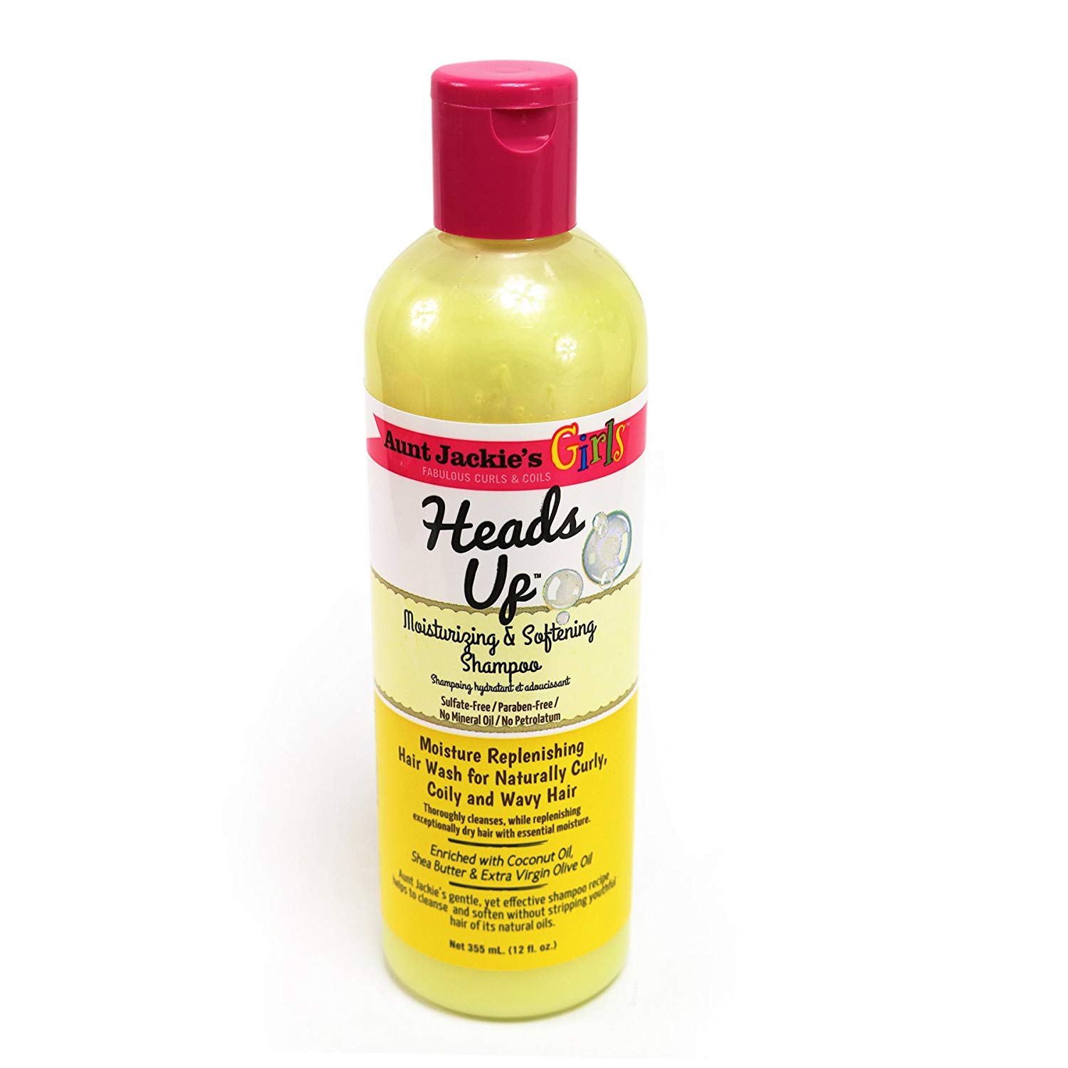 Aunt Jackies Moisturizing and Softening Shampoo, Girls Heads Up 355 ml, Yellow, 355 ml (Pack of 1)