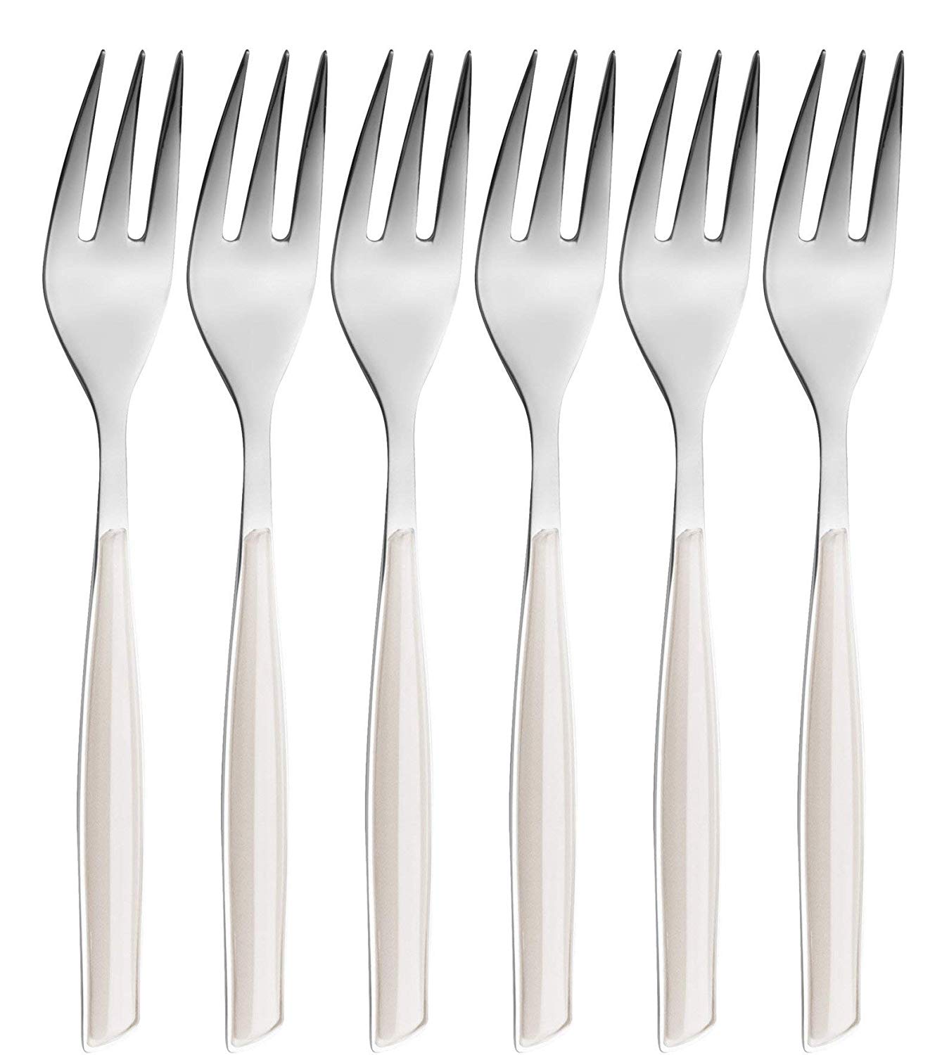 BUGATTI, Glamour, Set of 6 Dessert Forks in 18/10 Stainless Steel and Ivory Color Handle, Packed in Gift Box, Dishwasher Safe