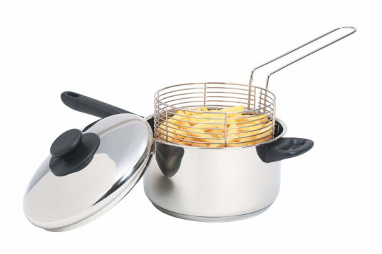 KitchenCraft KCCHIPLRG Large Chip Pan with Basket and Lid, Induction Safe, Stainless Steel, 20 cm, Silver