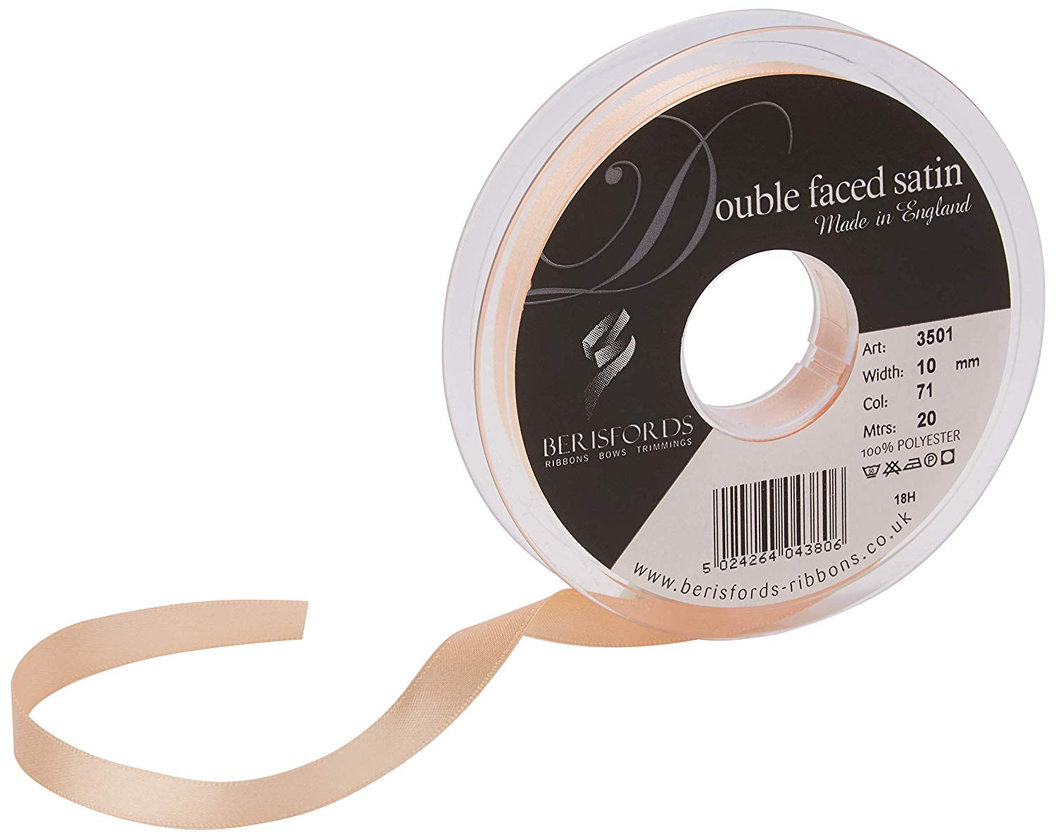 Berisfords Ribbon, Peach, 10 mm, 3501-PE-10